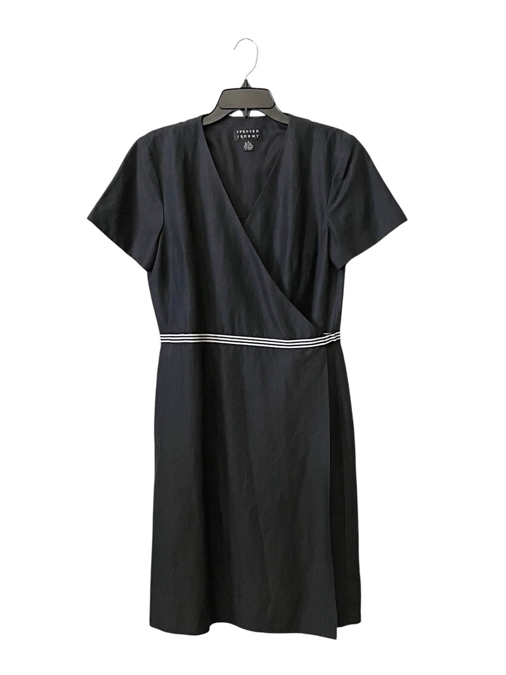 Spenser Jeremy Wrap Dress Women's Size 12 Black Silk Linen Blend Black Classic